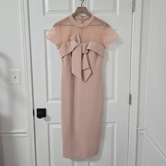 JS Collection Blush Roselle Bow Cocktail Midi Dress New Size 6 - Picture 2 of 6